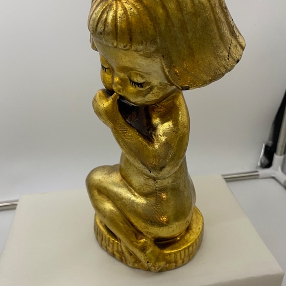 Rare Vintage Gold Finish Little Girl Figurine Piggy Bank - Picture 12 of 16